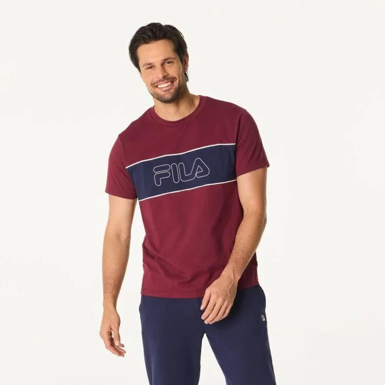 Fila Men's Stanton Short Sleeve Colour Blocked Logo Tee Maroon