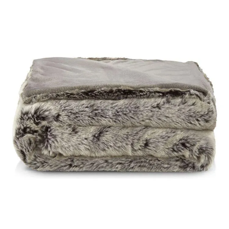 Bouclair Faux Fur Wolf Throw Brown 127 x 152 cm