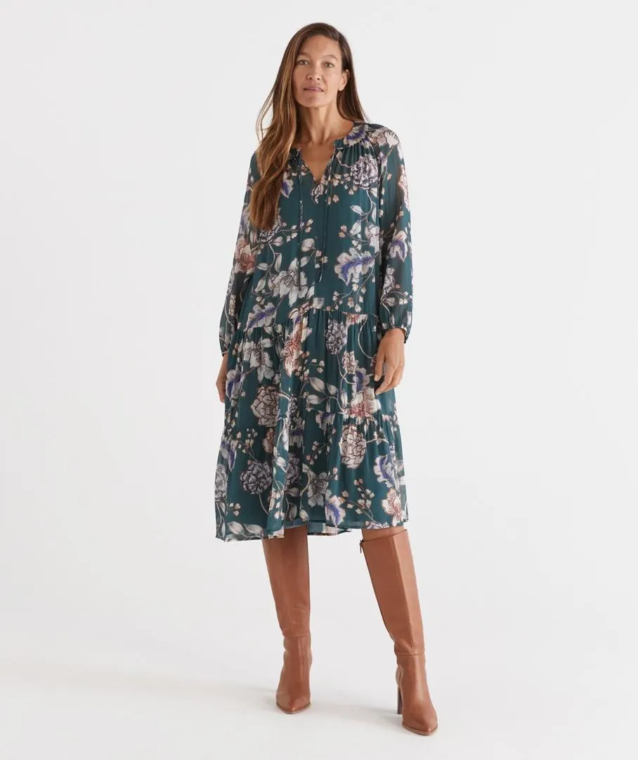SPOTTED FLORAL PRINT MIDI DRESS