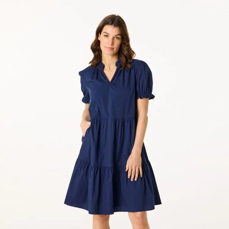 Jane Lamerton Women's Poplin Tiered Dress Navy