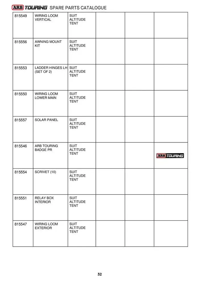 ARB Touring Spare Parts Catalogue - Catalogue valid from 14 March to 31 March 2025 - page 32