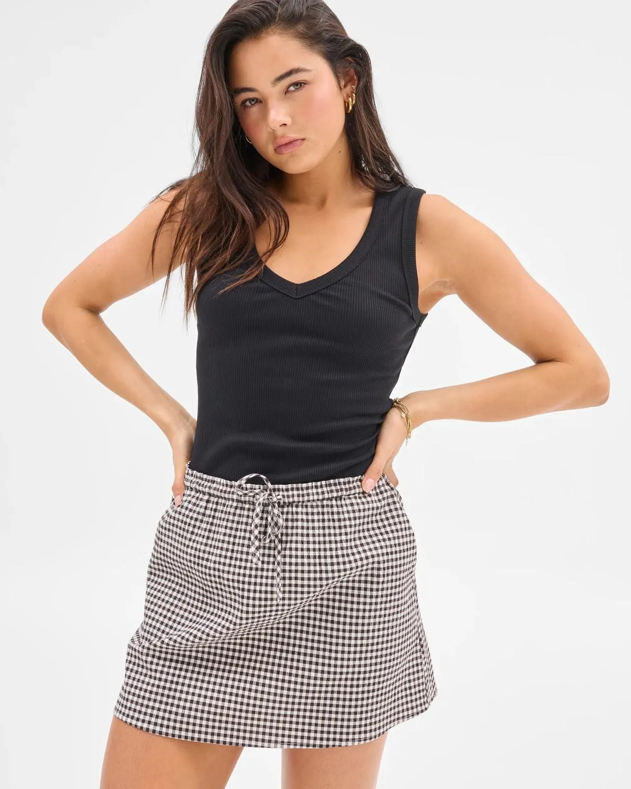 Australian Cotton Gingham Mini Skirt - Lily Loves - Espresso