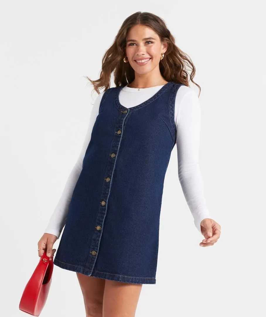 DAISY DENIM PINAFORE MINI DRESS