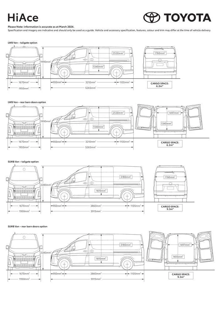 Toyota HiAce Specification Sheet - Catalogue valid from 8 May to 31 December 2024 - page 1