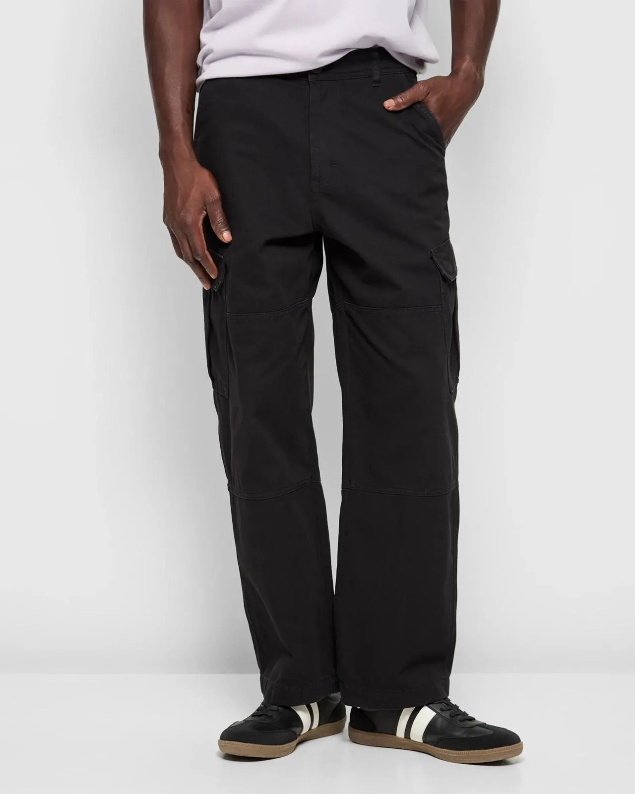 Garment Dyed Utility Wide Leg Cargo Pants - Commons - Black