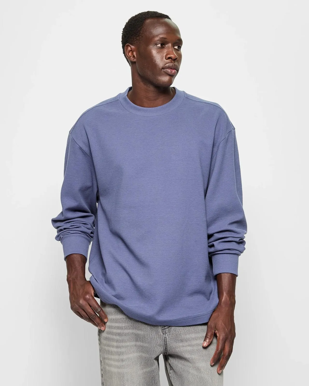 Australian Cotton Textured Long Sleeve T-Shirt - Commons - Indigo