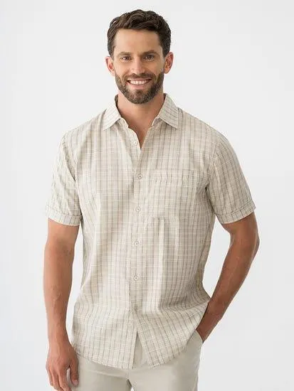 Elliotts Short Sleeve Stone Self Check Shirt