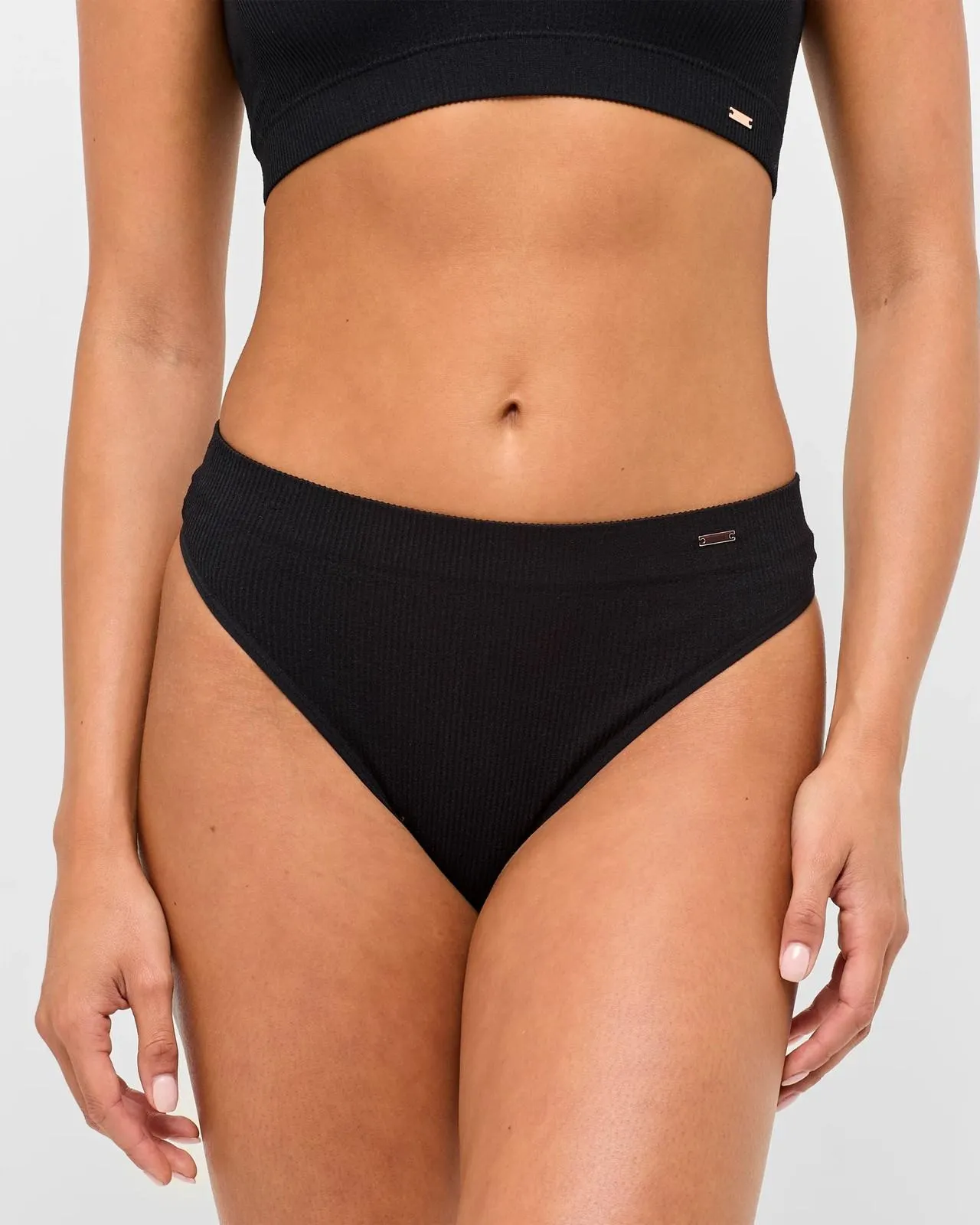Ribbed Seamfree High Waisted G-String Briefs - Lily Loves - Black