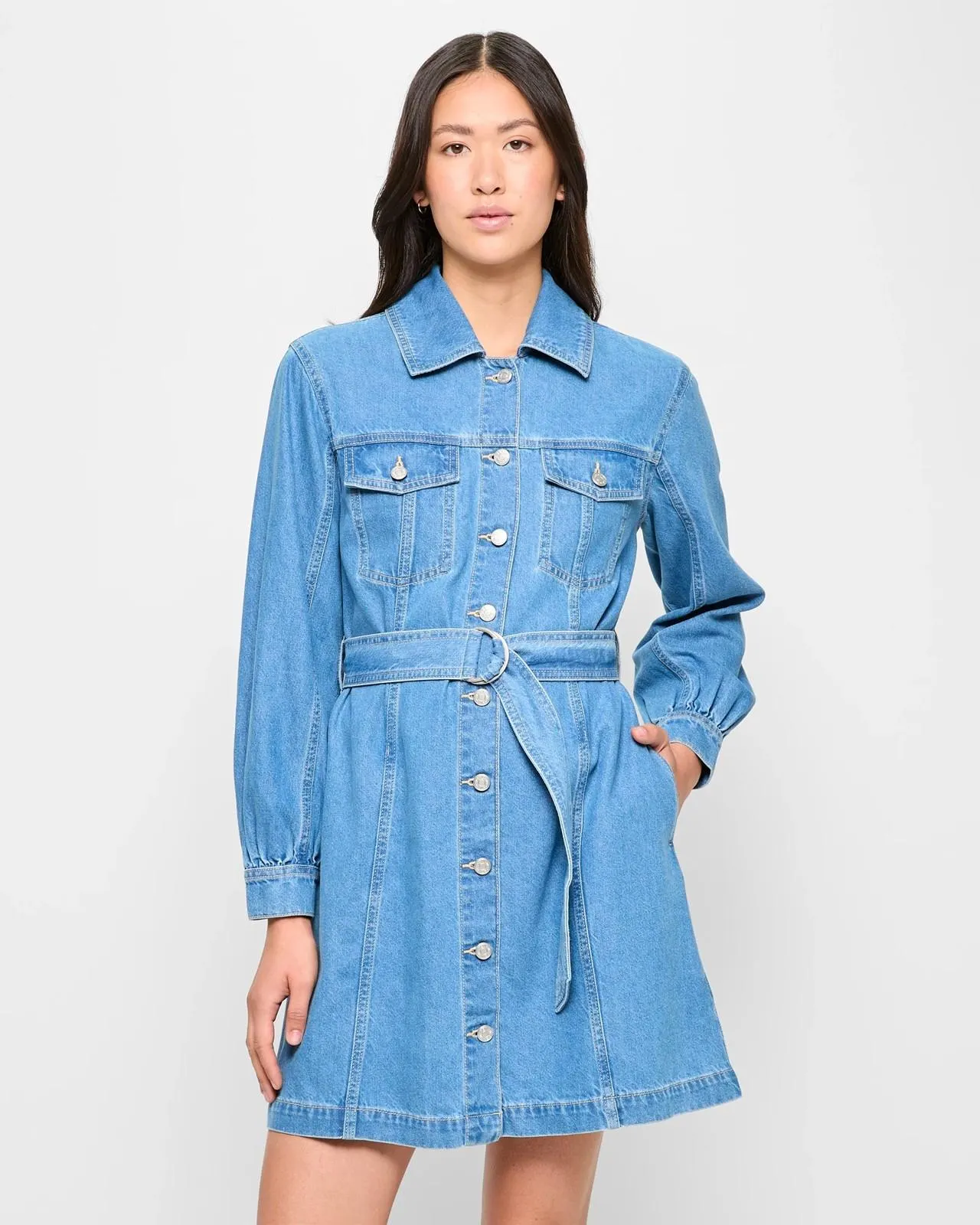 Mini Denim Shirt Dress - Authentic Light Blue