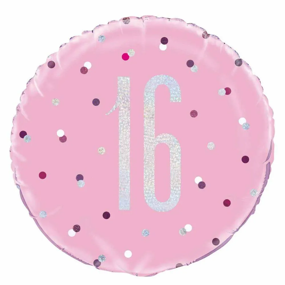 Balloon Foil 45cm Age 16 Prismatic Pink Ea