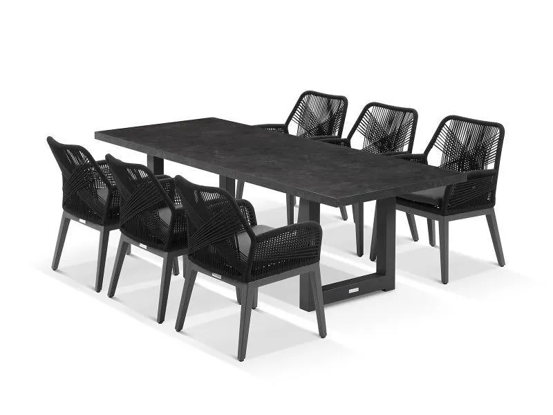 Modena Ceramic Table With Serang Chairs 7pc Outdoor Dining Setting