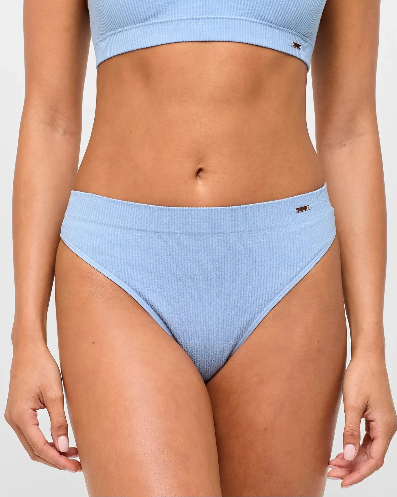 Ribbed Seamfree High Waisted G-String Briefs - Lily Loves - Forever Blue