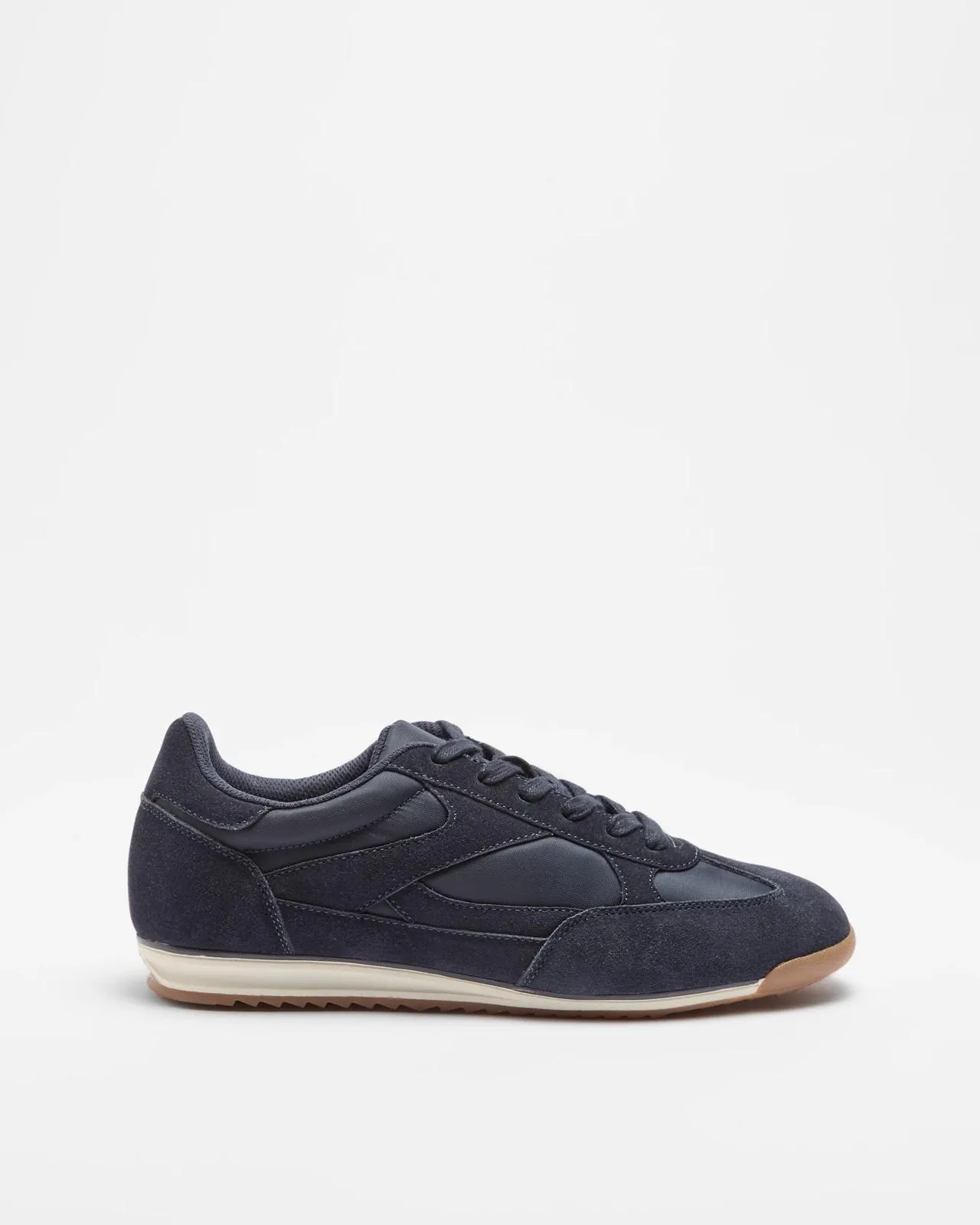 Mens Genuine Suede and Nylon Retro Sneaker - Navy
