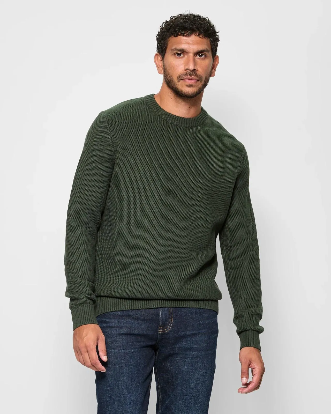 Australian Cotton Honeycomb Knit Jumper - Dark Green