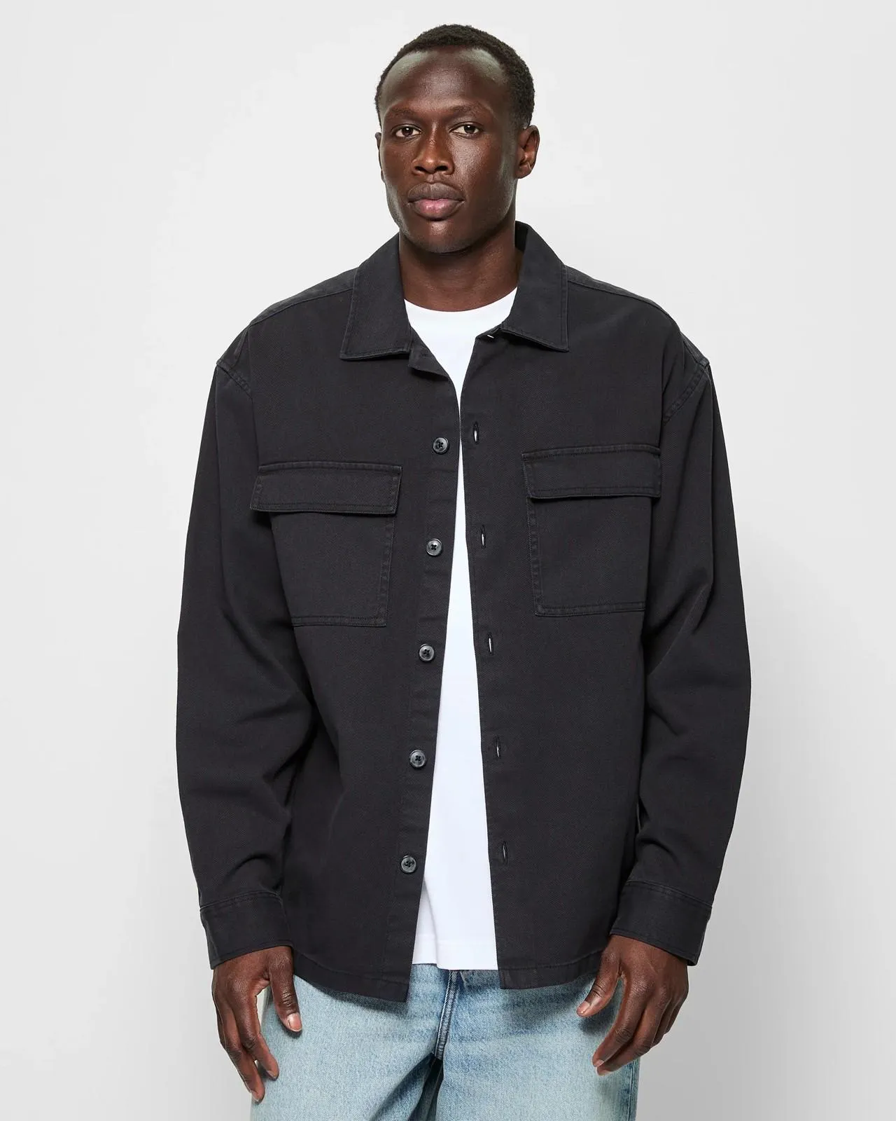 Oversized Long Sleeve Garment Dye Twill Shacket - Commons - Black