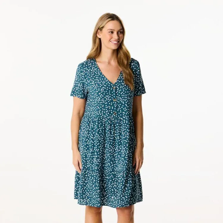 Khoko Collection Women's Viscose Button Dress Petrol & White