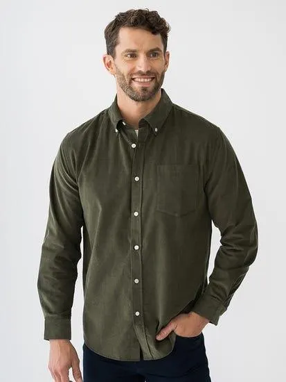 Long Sleeve premium Micro Cord Shirt Dark Olive Green