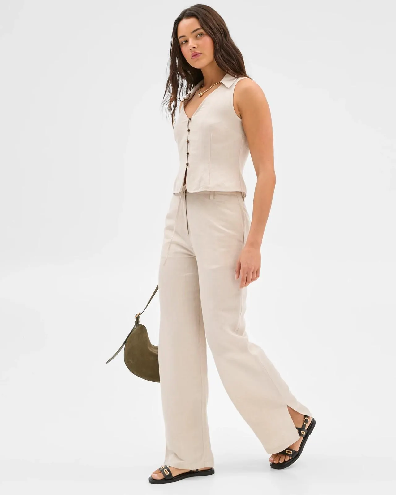 European Linen Blend Tie Detail Pants - Lily Loves - Natural