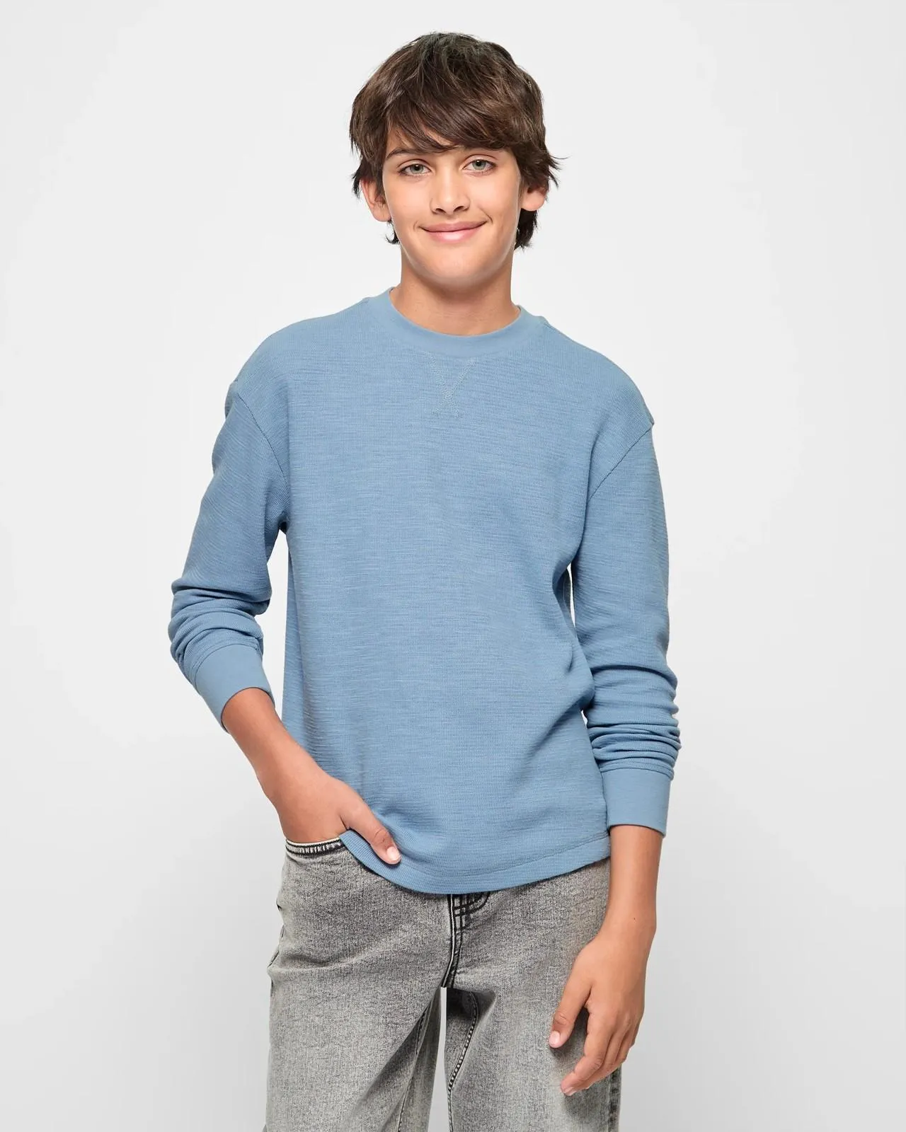 Australian Cotton Textured Waffle Jumper - Blue