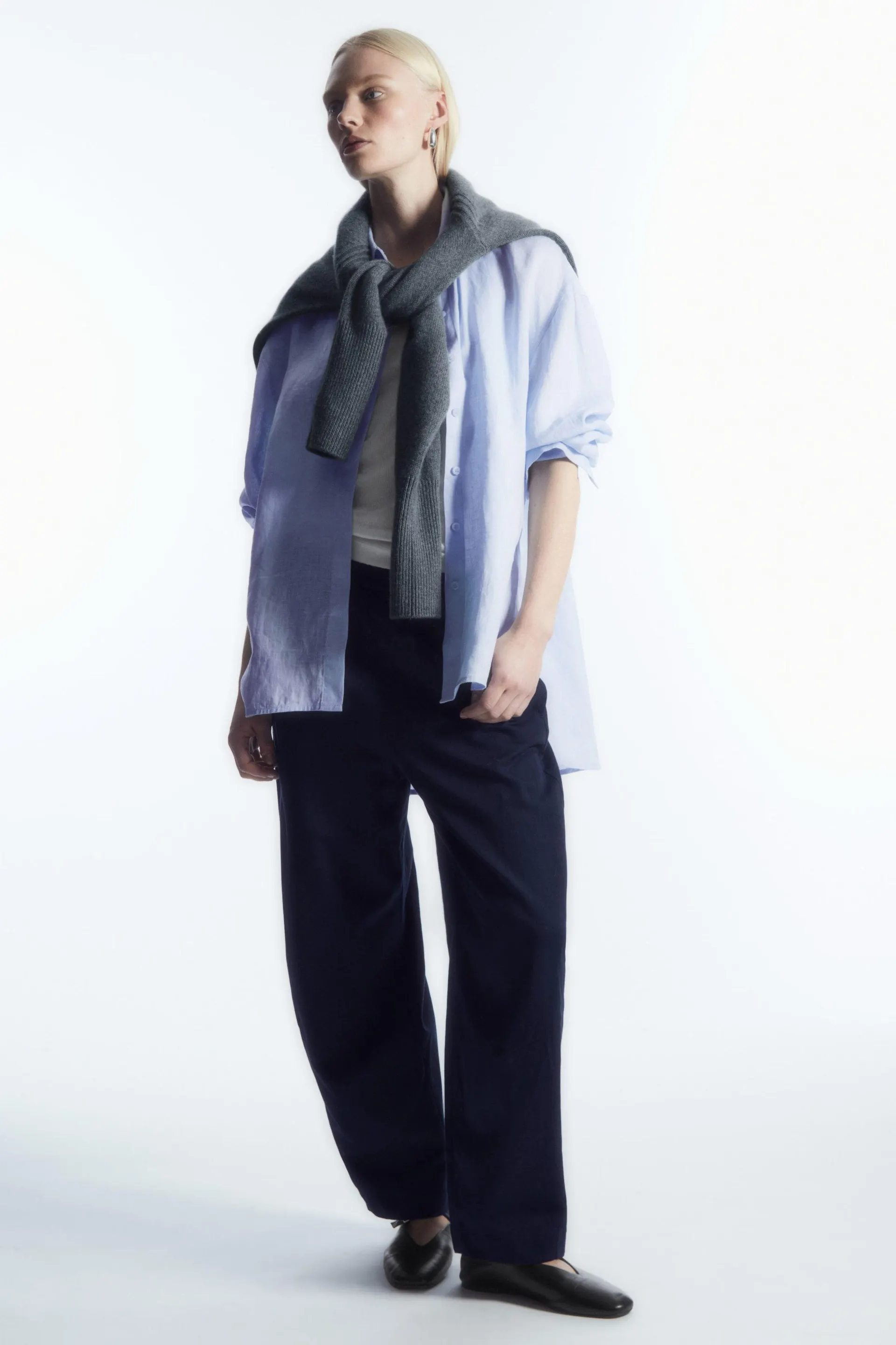 ROUNDED LINEN-BLEND PANTS