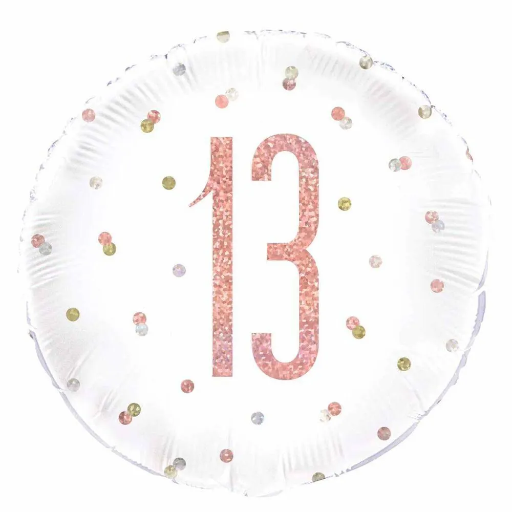 Balloon Foil 45cm Age 13 Rose Gold Ea
