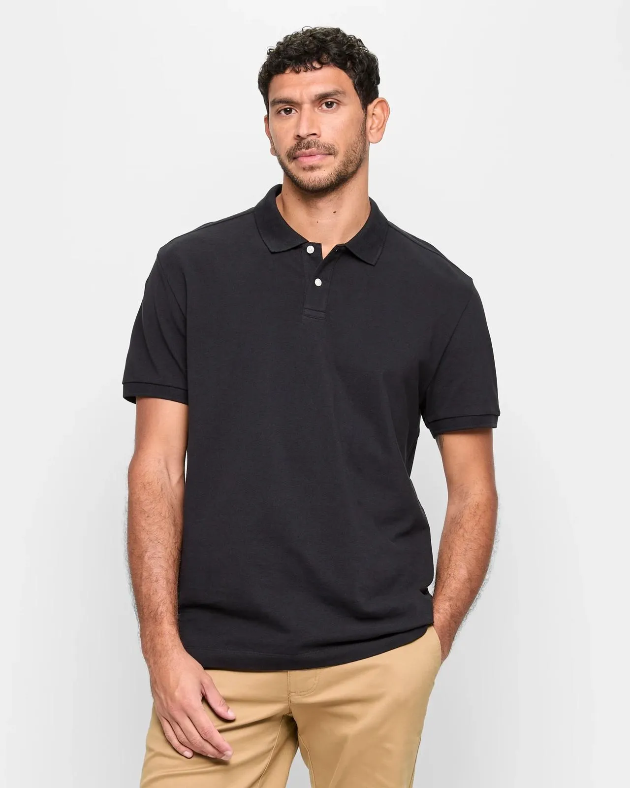 Australian Cotton Pique Polo Top - Black