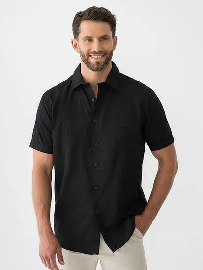 Short Sleeve Elliotts Self Check Shirt With Chest Pocket Black