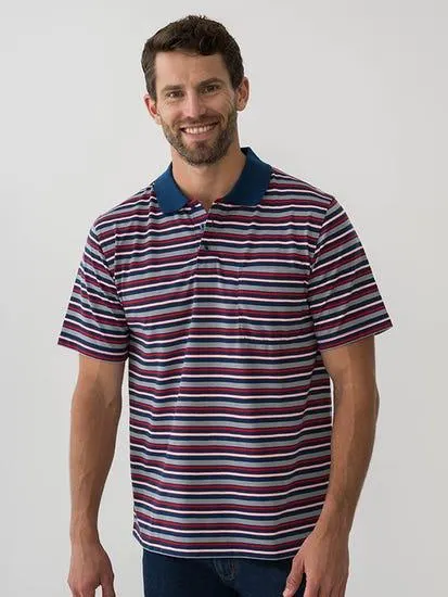 Lowes Yarn Dyed Multi Stripe Polo Navy Red Grey White