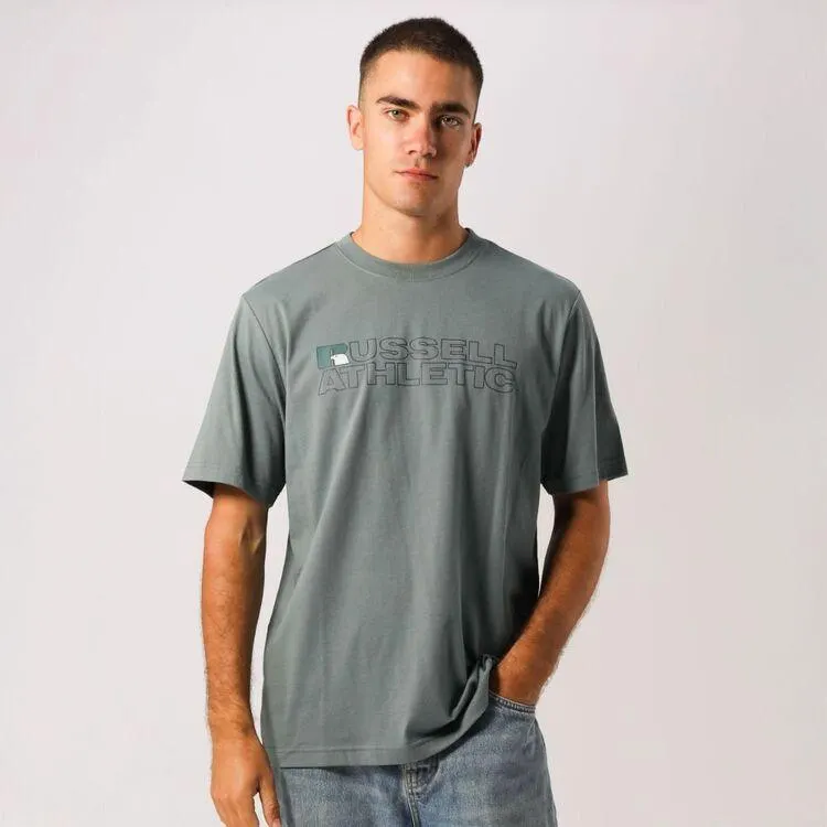 Russell Athletic Men's Keyline Bar Logo Short Sleeve Crew Neck Tee Storm Green