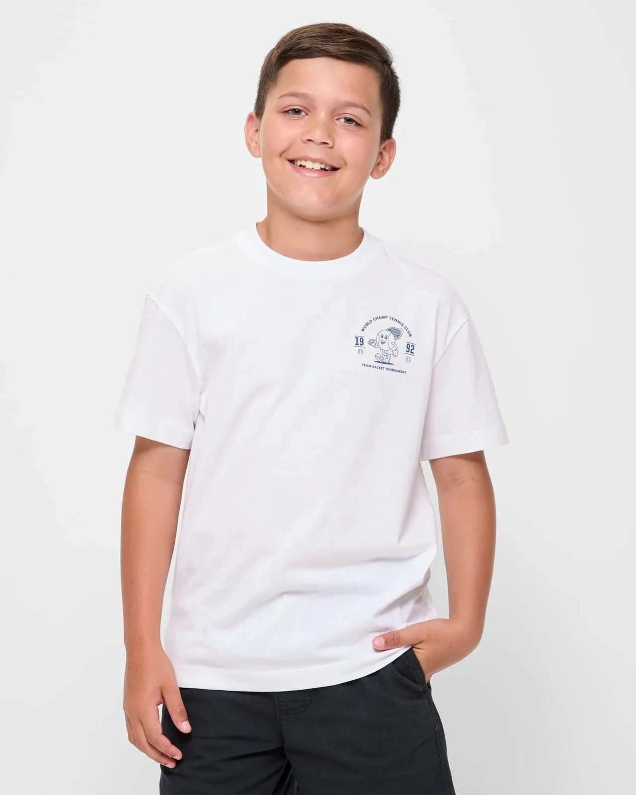 Australian Cotton Loose Fit Print T-shirt - White Tennis Club