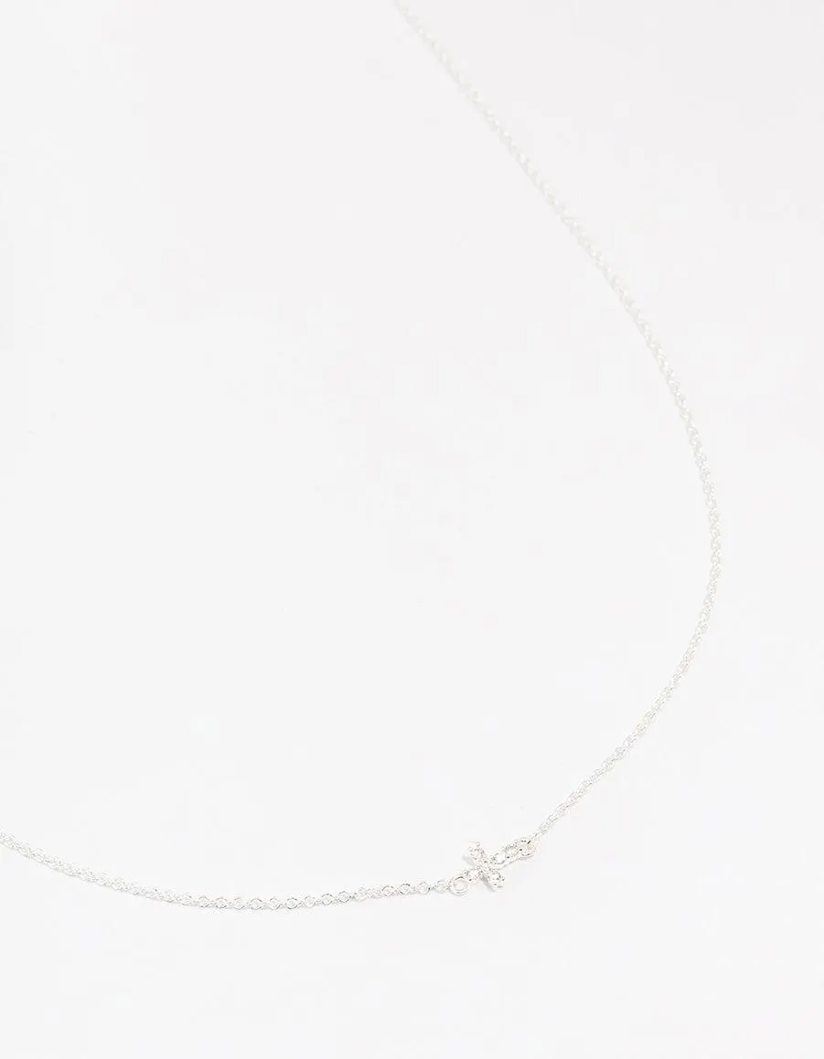 Sterling Silver Cubic Zirconia Mini Cross Pendant Necklace