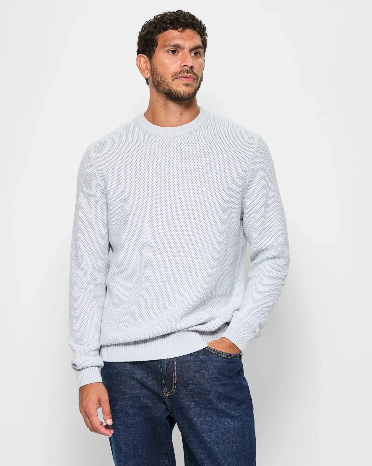Australian Cotton Honeycomb Knit Jumper - Ice Blue