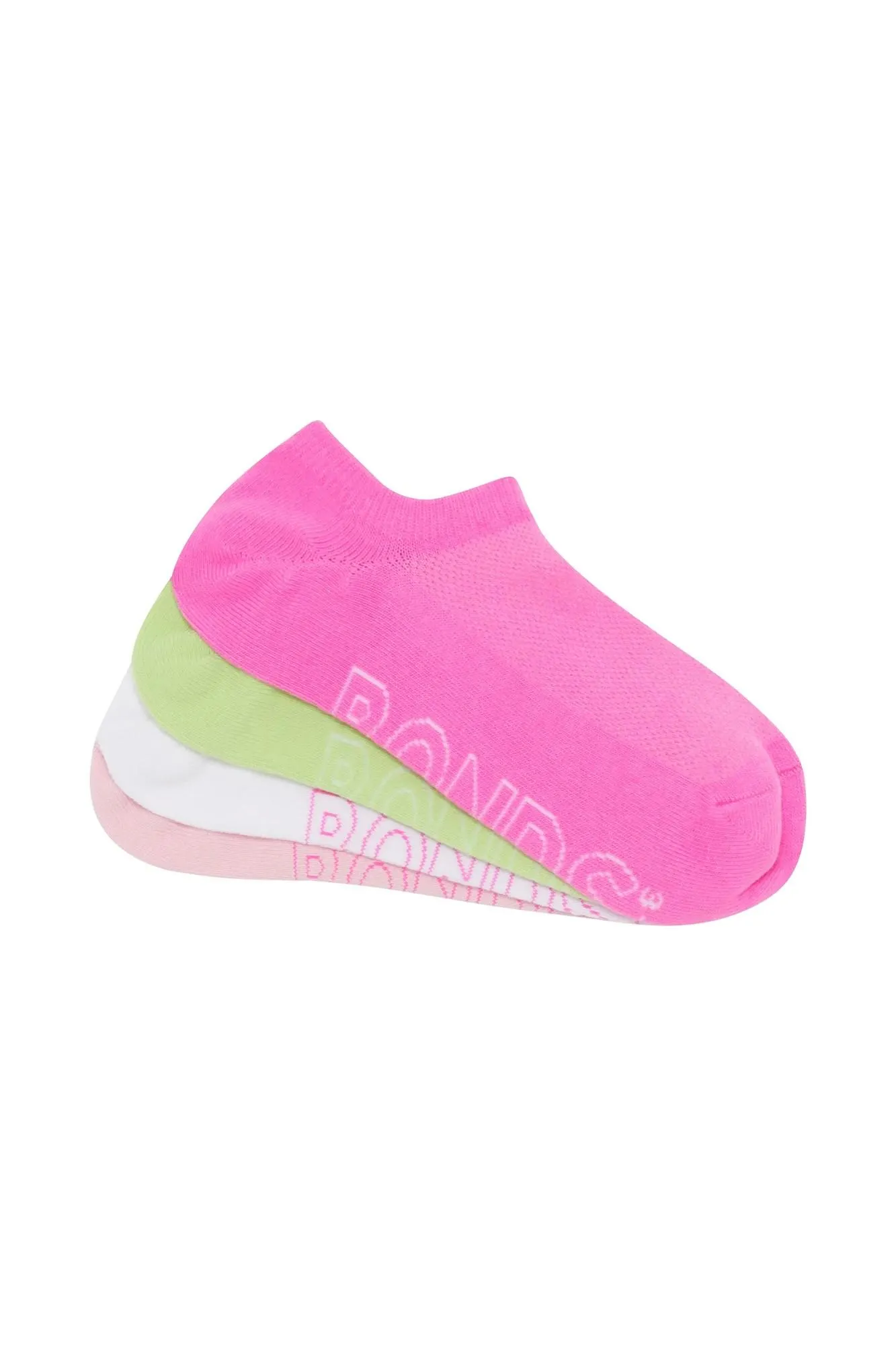 Women's Logo Lightweight No Show Socks 4 Pack - Bonds - Pink/White/Green