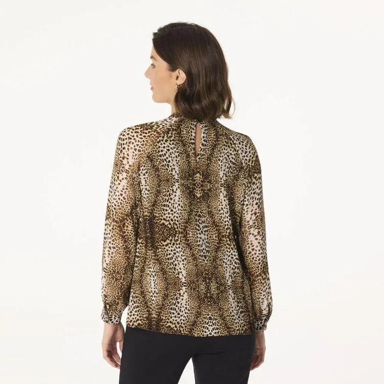 Jane Lamerton Women's Plisse Cheetah Print Blouse Cheetah