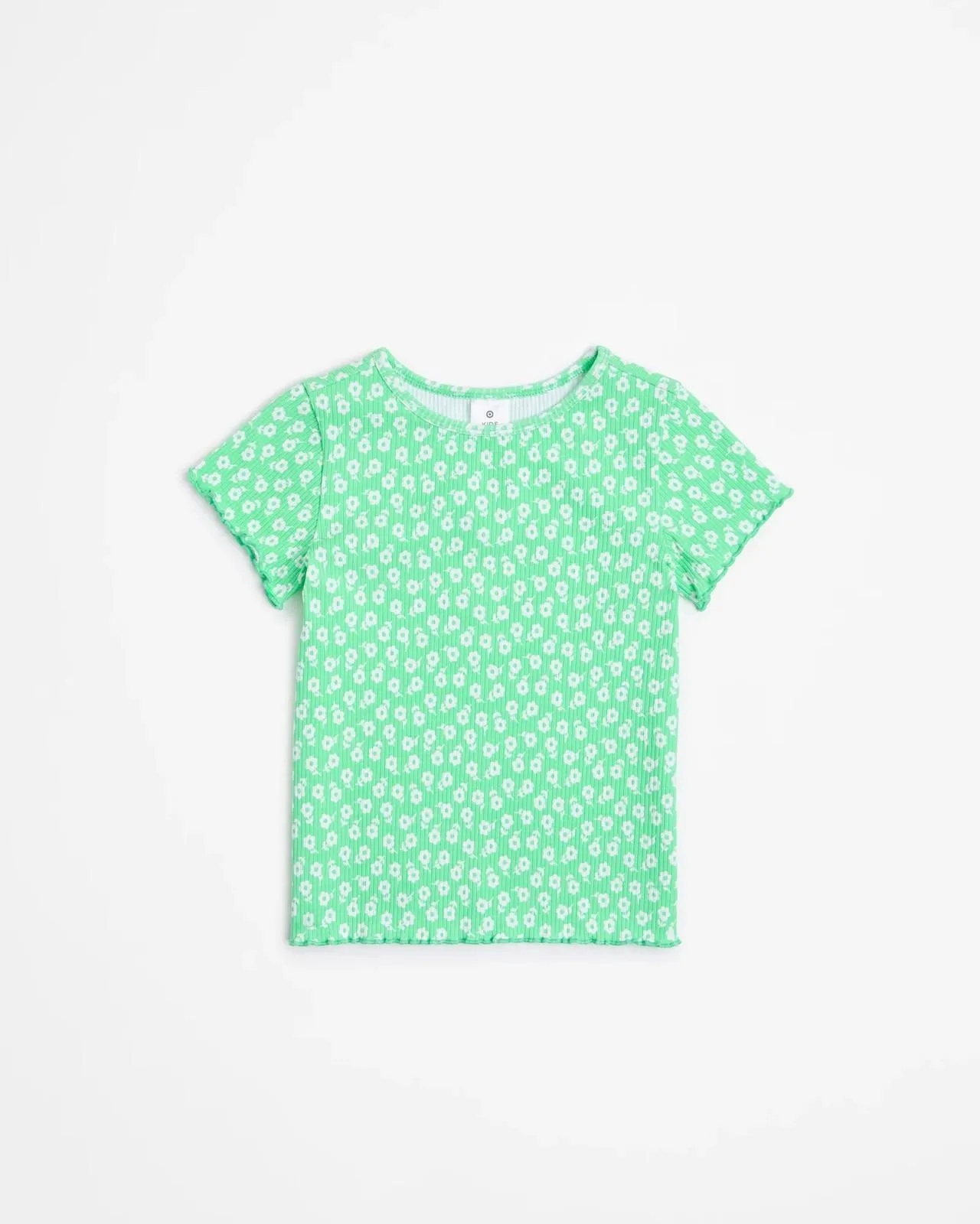 Australian Cotton Girls Rib T-shirt - Green Floral