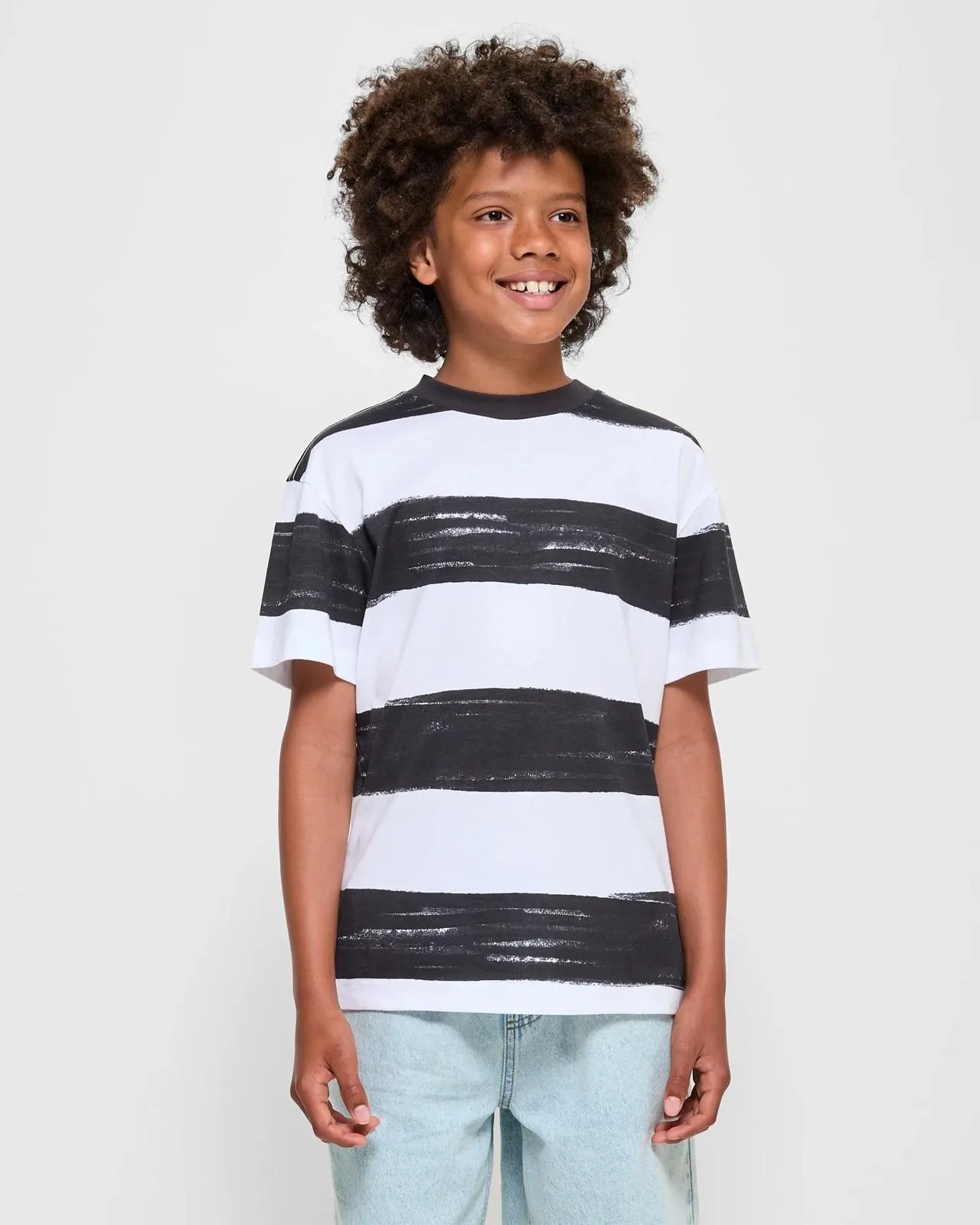 Australian Cotton Loose Fit Print T-shirt - Black / White Stripe