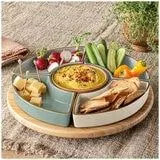 over&back Bamboo Lazy Susy With 5 Stoneware Dishes