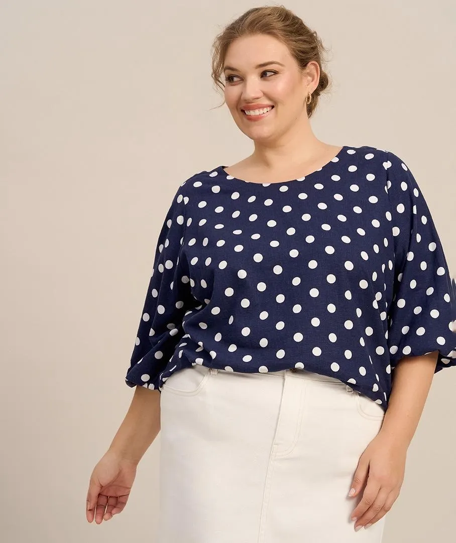 Linen Blend Print Blouse