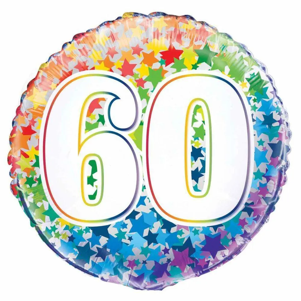 Balloon Foil 45cm Age 60 Rainbow Stars Ea