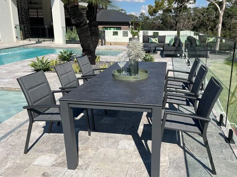 Adele Ceramic table with Sevilla Padded Chairs 7pc Outdoor Dining Setting