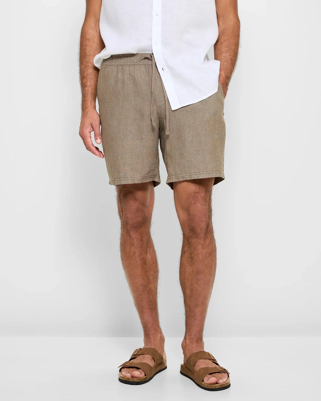 European Linen Shorts - Mushroom