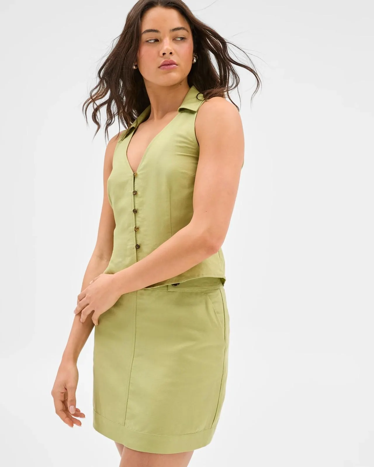 European Linen Blend Mini Skirt - Lily Loves - Sage