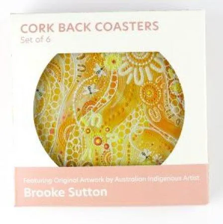 Indigenous Art Series Round Cork Back Coasters - Bee