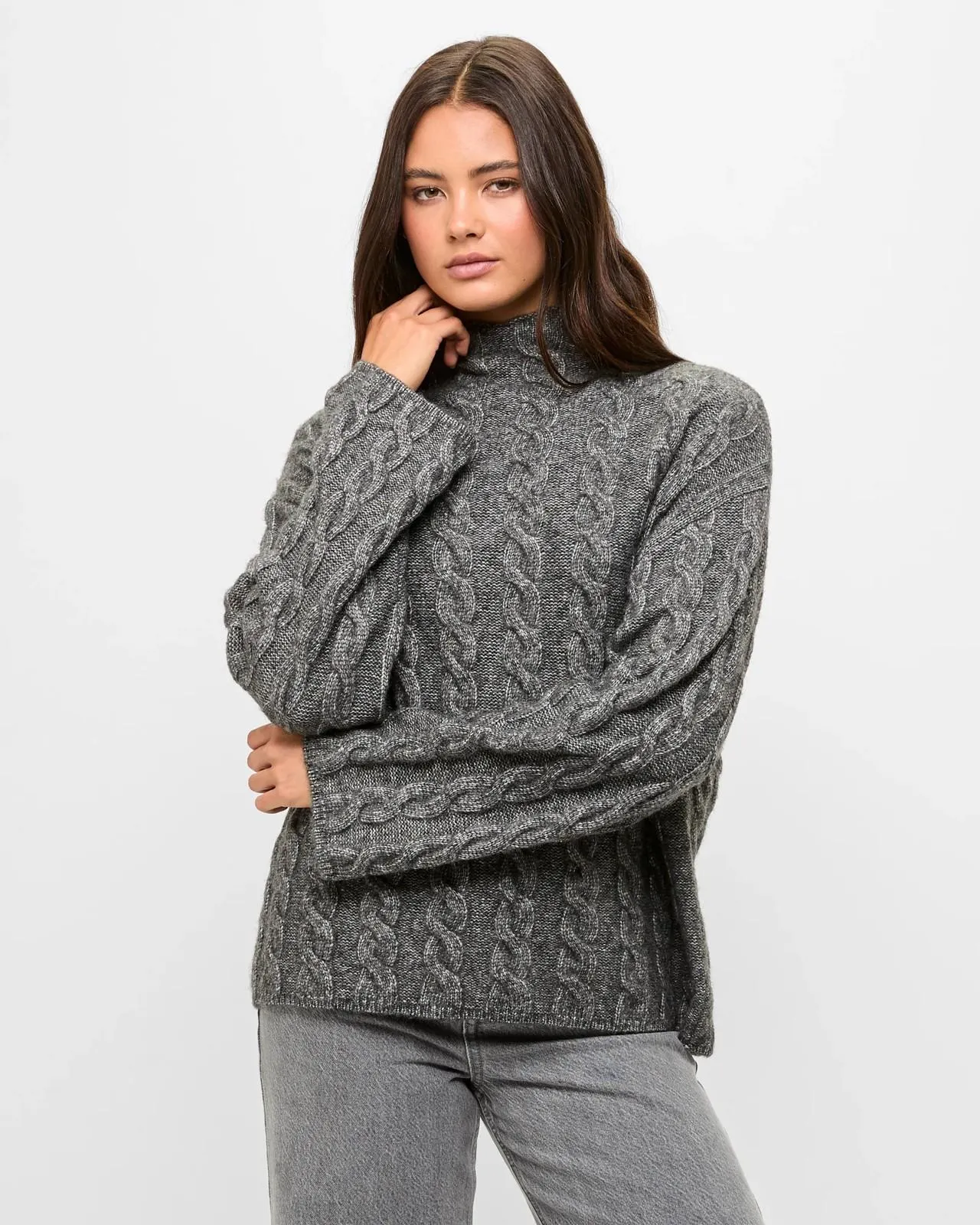 Cable Knit Jumper - Lily Loves - Charcoal Marle