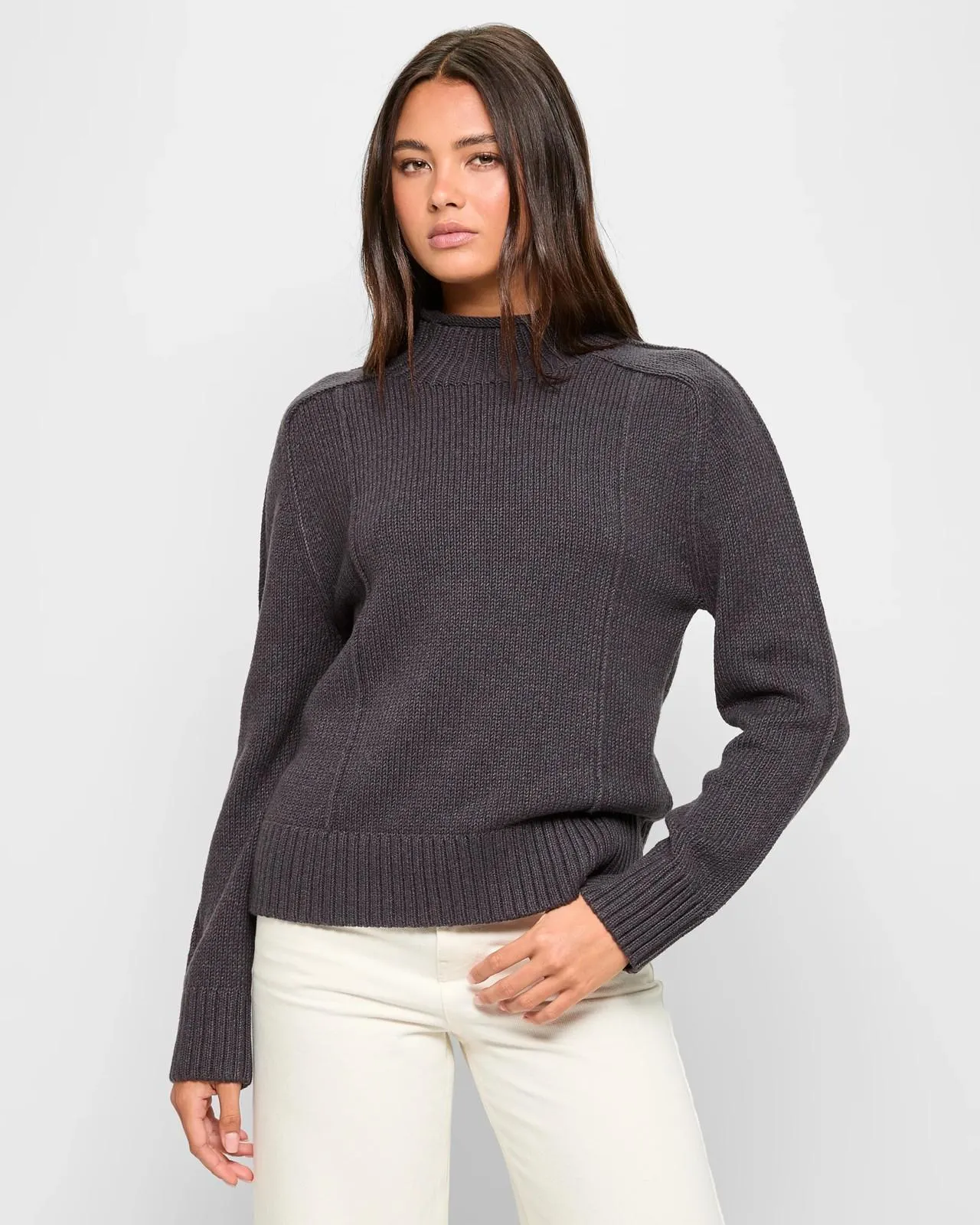 Australian Cotton Blend Exposed Seam Knit Jumper - Lily Loves - Charcoal Marle