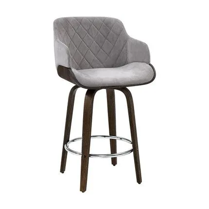 Velvet Bar Stool Swivel - Grey and Wood
