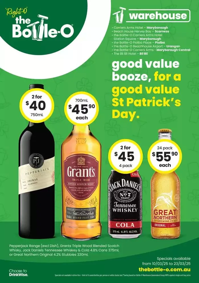Good Value Booze, For a Good Value St Patrick’s Day. QLD 10/03 - Catalogue valid from 10 March to 23 March 2025 - page 1