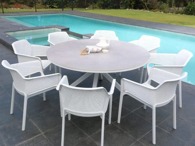 Adele Round Ceramic Table with Bailey Chairs 9pc Outdoor Dining Setting