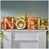 NOEL Wooden Letters With Light Up Festive Scene Set Of 4