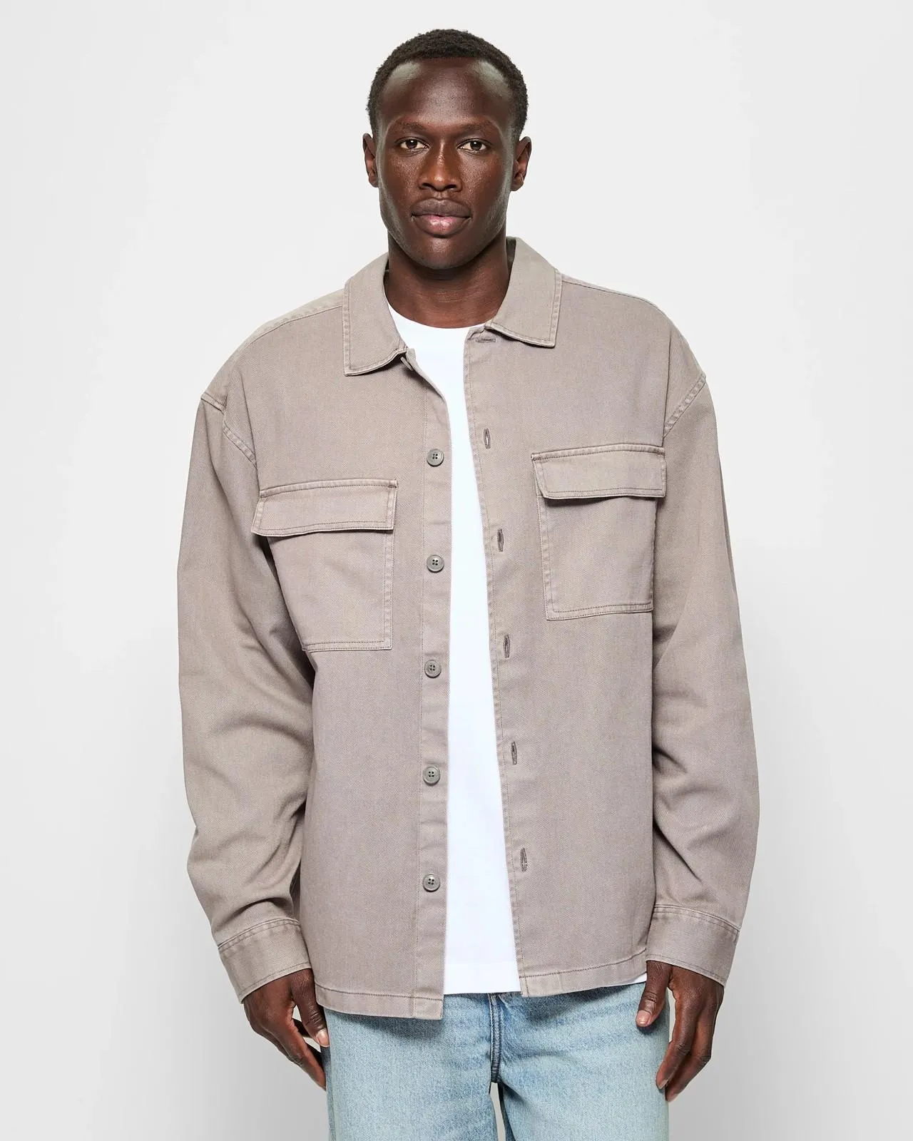 Oversized Long Sleeve Garment Dye Twill Shacket - Commons - Chocolate